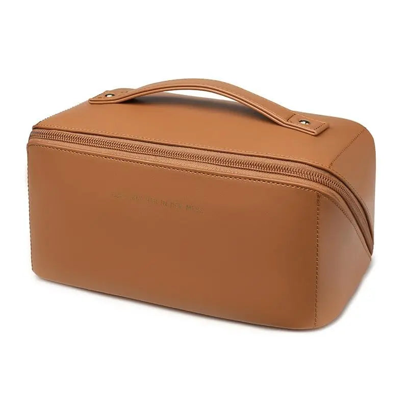 Travel Makeup Bag, Large Capacity Cosmetic Organizer Bags for Women, Waterproof PU Leather Toiletry Bags Wide Open Flat Makeup
