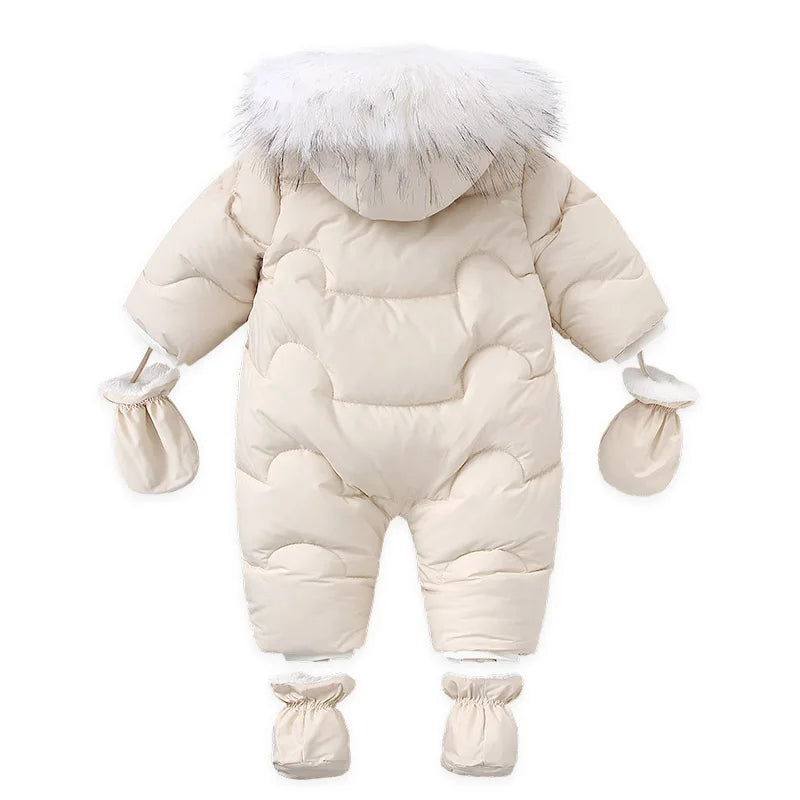 AYNIGIELL 2023 Winter Newborn Thickening Jumpsuit Built-in Wool Hooded Down Romper Baby Boys and Girls Warm Snowproof Overalls