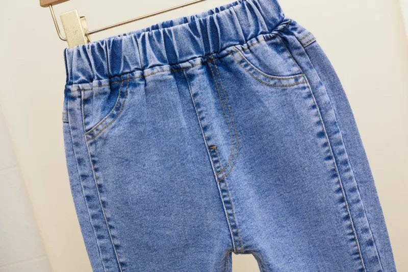 Girls Jeans Fashion Lace Elastic Waistline Denim Flared Pants Autumn Solid Color Trousers Teenager Spring Kid Girl Clothes 1-12Y