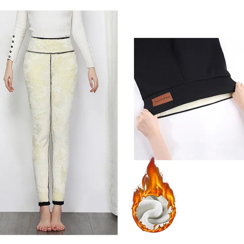 Winter Women Skinny Fleece Thermal Leggings Girls Snow Warm High Waist Plush Trousers Lady Classic Daily Thin Pants