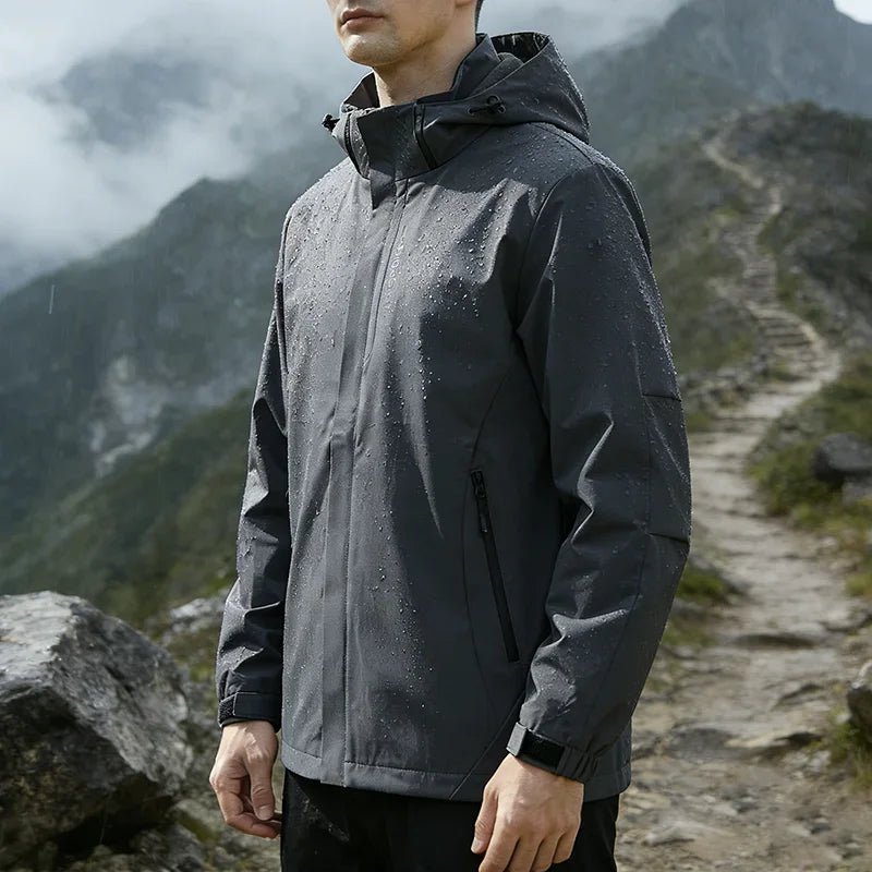 Mens Hooded Waterproof Jackets Autumn Lightweight Outdoor Raincoat Hiking Climbing Windproof Jacket Fashion Windbreaker Coat Man