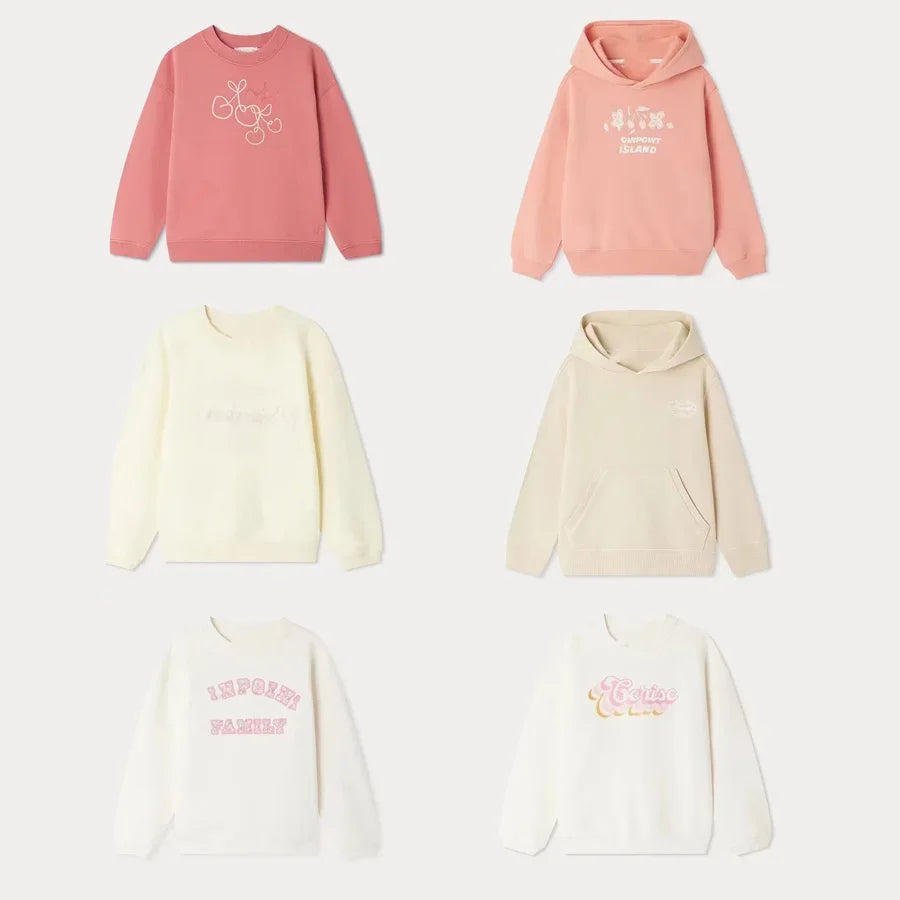 Preventa (envío en marzo) 2024 BP sudadera de primavera para niñas, sudaderas con capucha con bordado de cerezas, ropa de Boutique para niños, sudadera para bebés