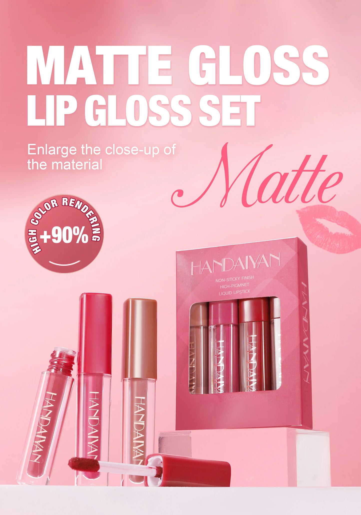 4pcs Velvet Lip gloss Set Liquid Lipstick Kit Easy Color Long Lasting Waterproof Lip Tint Oil Non-Stick Makeup Lip Glaze Set