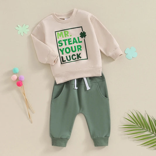 Traje para bebé niña niño 0 3 6 9 12 18 24 meses 2t 3t ropa trébol sudadera Top pantalones conjunto