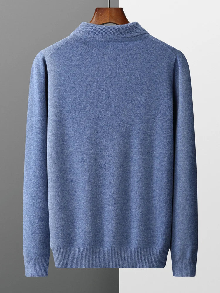 Fashion Autumn Winter New Cashmere Sweater Men's 100% Merino Wool Pullover Casual Loose POLO Knitted Bottom Shirt Jacket Shirt