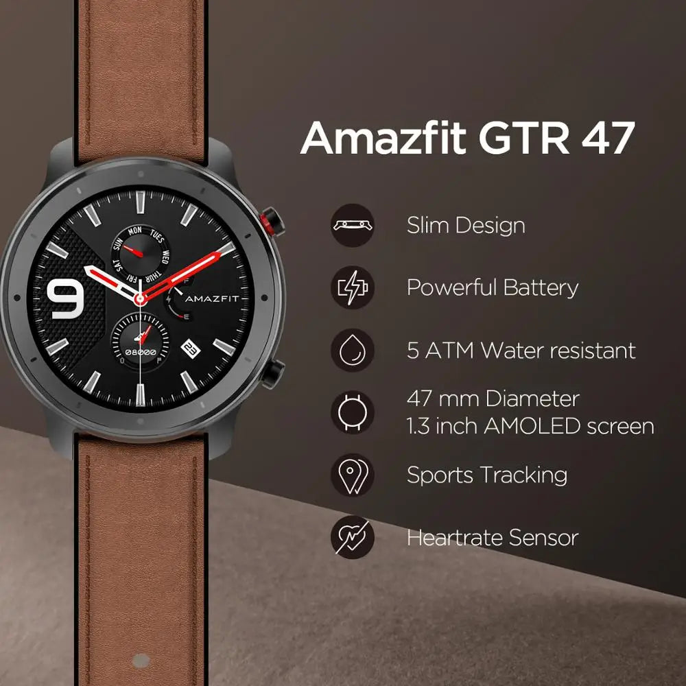 Amazfit Smartwatch GTR 47 5ATM Waterproof Smart Watch Music Control For Android IOS Phone 95 New Used Item No Box