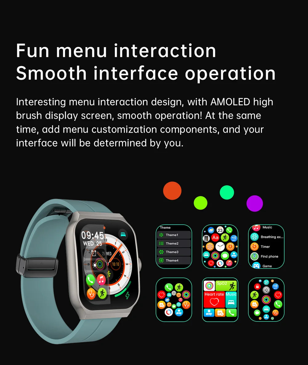 New AMOLED Smart Watch 1.96inch 3D Flexible Curved Screen Bluetooth Call Heart Rate NFC Waterproof Smartwatch For Android IOS