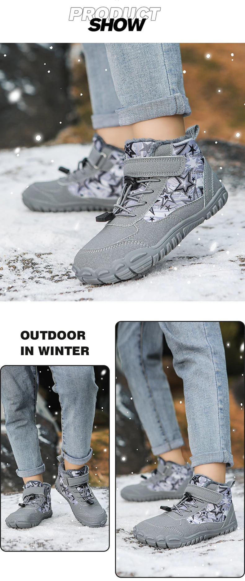 New Parent-child Winter Boots Men and Women Snow BareFoot Outdoor Non-slip Warm Fur Casual Boys/girls Sneakers Kid's Ankle Boots