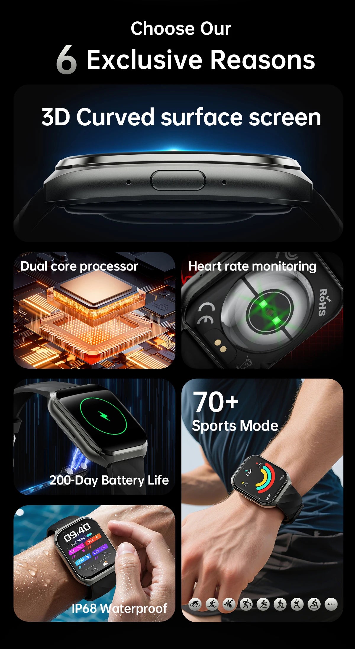 Smart Watch 1.83" IPS HD 3D Curved Screen 1000mAh Bluetooth Call IP68 Outdoor Sports Fitness Watch Men Women