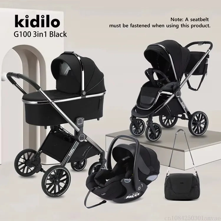 3IN1 High Landscape Baby Cart with Safety Seat, Bidirectional Baby Cart, One Button Folding, Comes with Mommy Bag