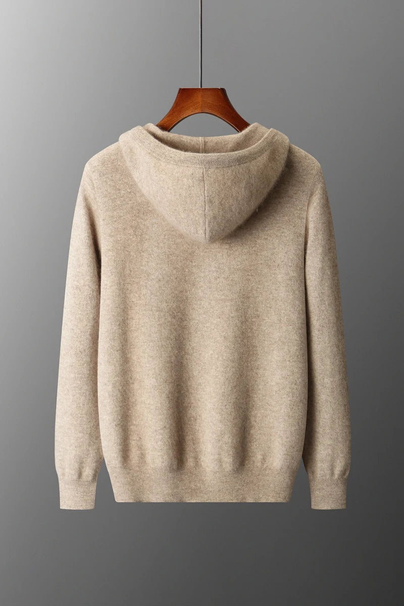 2025 New Men Knitted Plane Hooded Cardigan Cashmere Sweater Zipper Design Pocket Decoration High quality Thick Warmth Hoodie