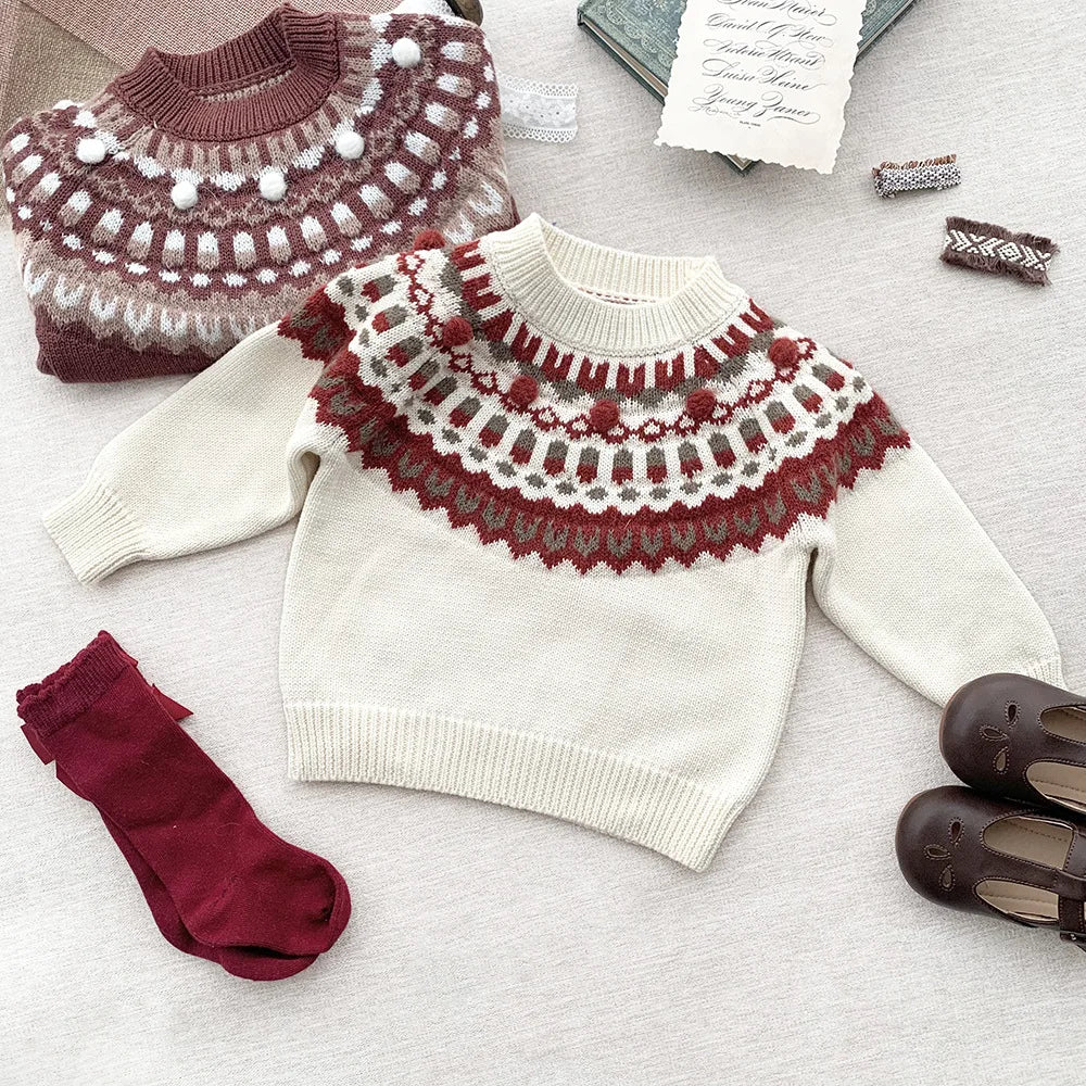 Kids Toddler Girl Boy Pullover Christmas Baby Sweater Knitted Autumn Winter Baby Boy Girl Clothes Ball Round Neck Baby Sweater