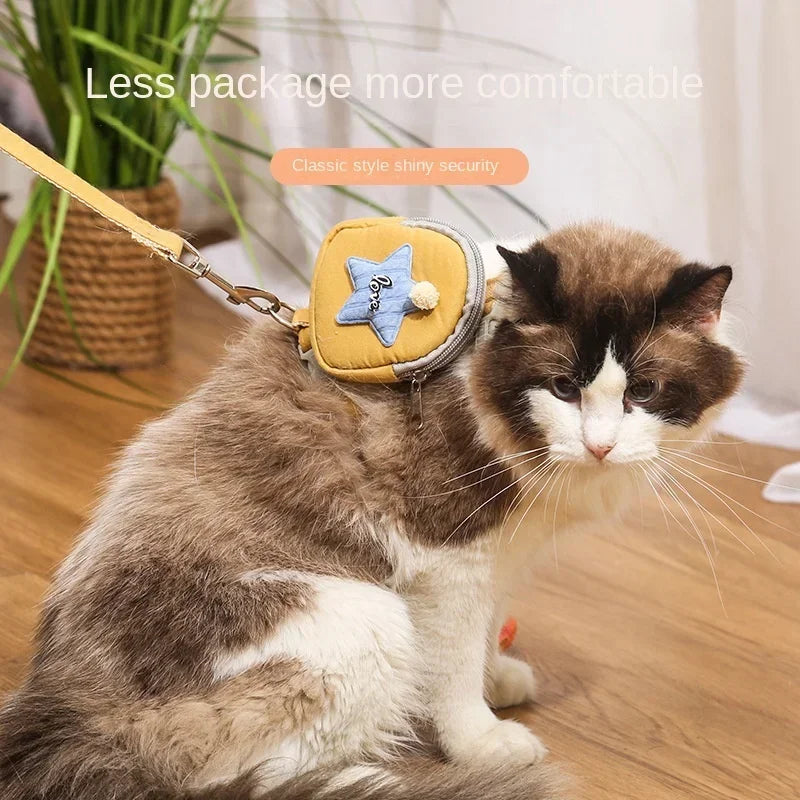 Pet Dog Leash Backpack Chest Strap Teddy Puppy Harness Dogs and Cat Adjustable Chain Rope Collar Outdoor Travel Snacks Bag