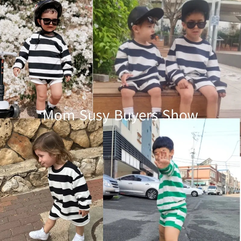 Baby Girl Boy Cotton Striped Clothes Set Hoodie and Shorts 2pcs Infant Toddler Child Tracksuit Spring Autumn Summer 1-7Y