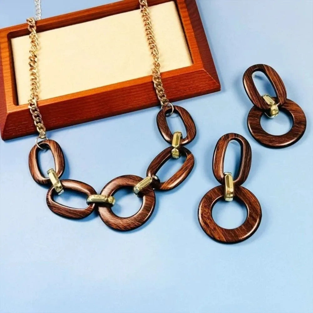 Geometric Acrylic Jewelry Set Round Design Exaggerated Choker Earrings Set Oval Link Lightweight Necklace Set Party Wear