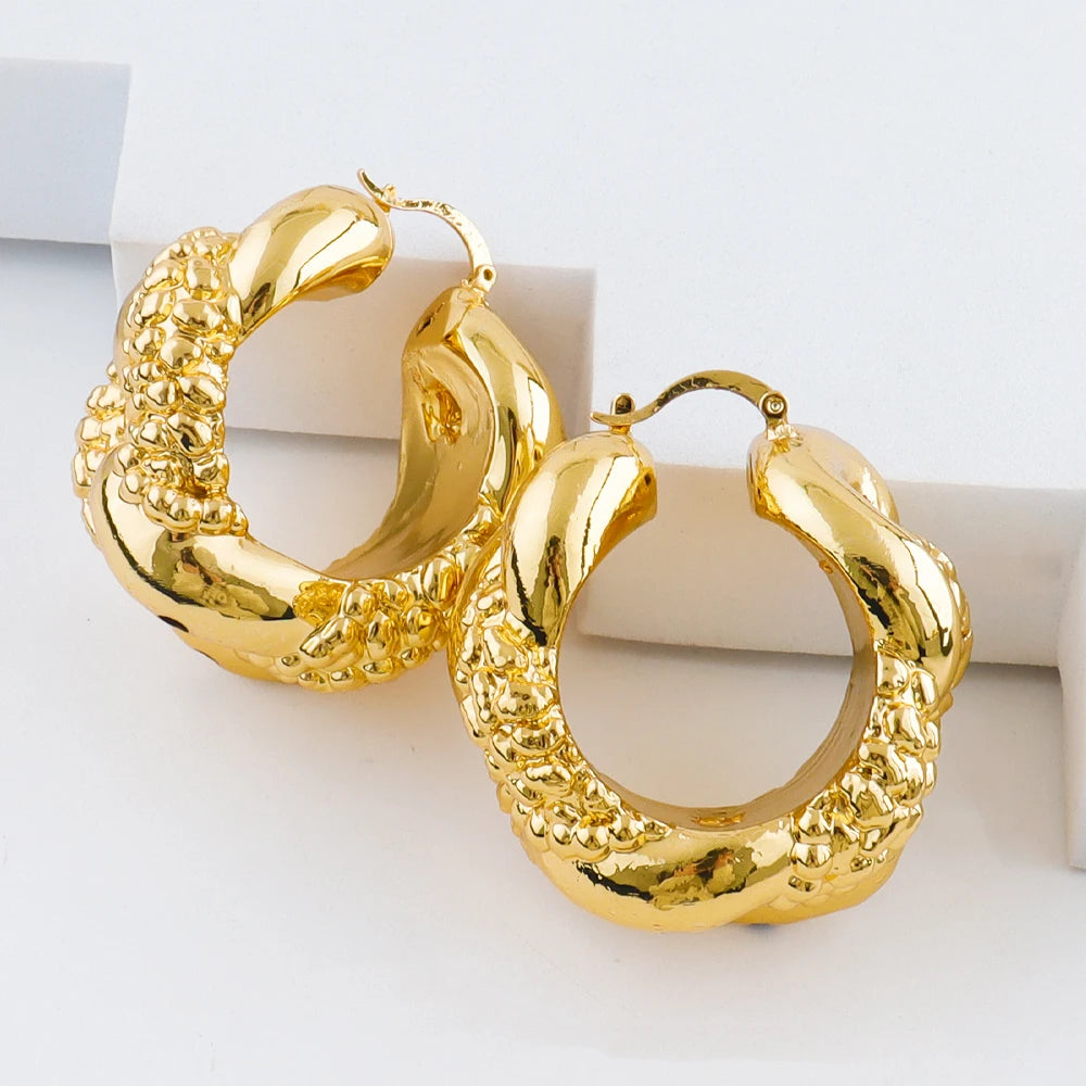 African Luxury 18K Gold Plated Earrings Dubai Hoop Earrings For Women Jewelry Sets Indian Nigerian Wedding Jewellery Party Gifts
