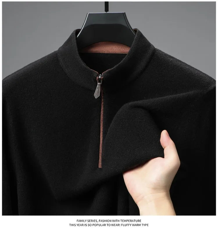 Cashmere Wool Classsic Sweater Men Autumn Winter Warm Knitting Clothes Long Sleeve  Sheep Wool Zipper Sweater Top Pullovers
