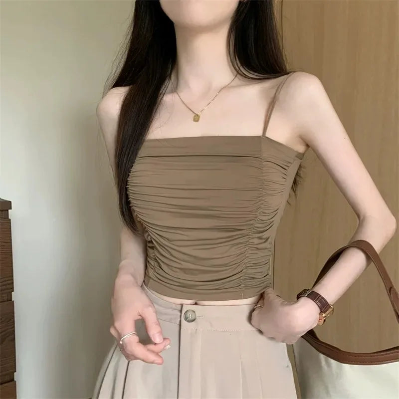 Top Women Sexy Shirts Sleeveless Tube Tops girls Tops With Suspenders Lady White Camisole Padded Bras Woman Clothing Corset Top