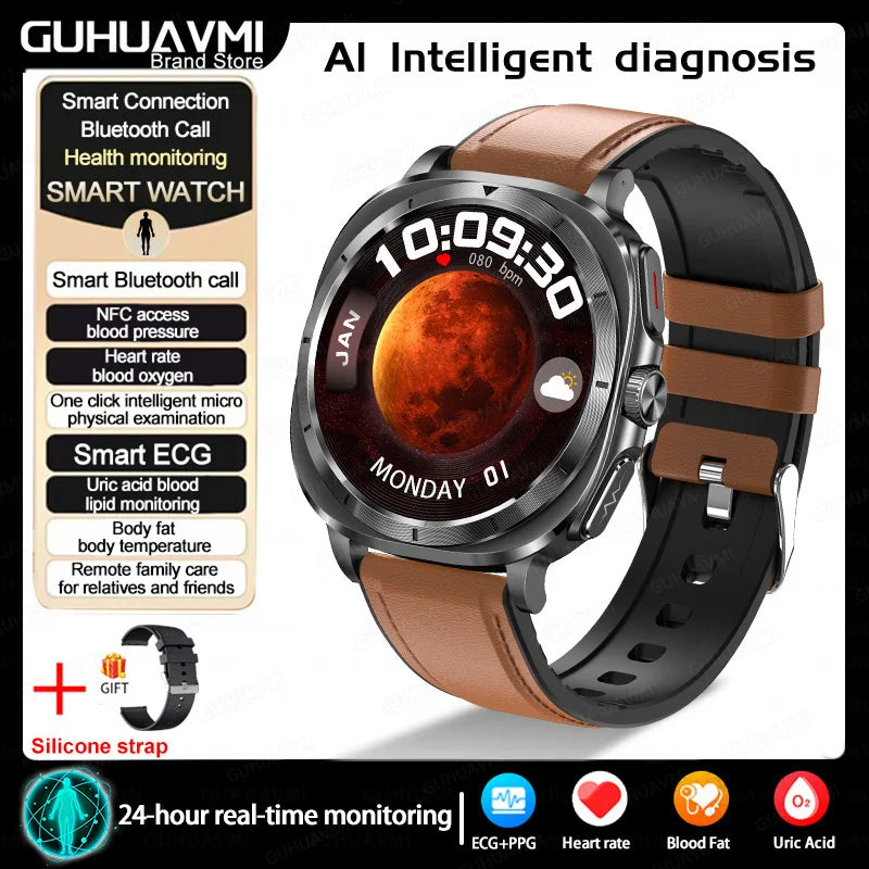 New Clinical level Smart Watch Men NFC ECG+PPG Organ monitor Blood Lipids Uric Acid Bluetooth Call Health Laser Therapy watches