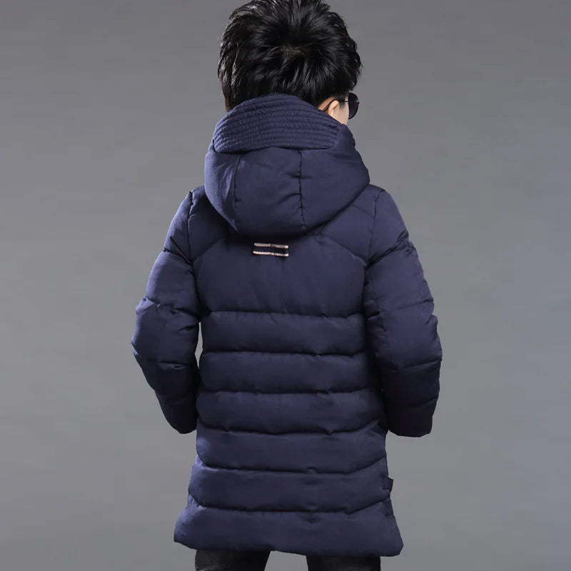 Big Size Teenager Thick Warm Winter Boys Jacket 2 Color Heavy Long Style Hooded Outerwear For Boy Children Windbreaker Coat