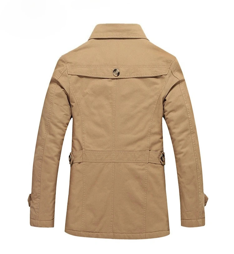 Men's Long-Sleeve Fleece-Lined Jacket, New Winter Style Collared Warm Coat, Available in Black, Blue, Khaki, and Army Green.