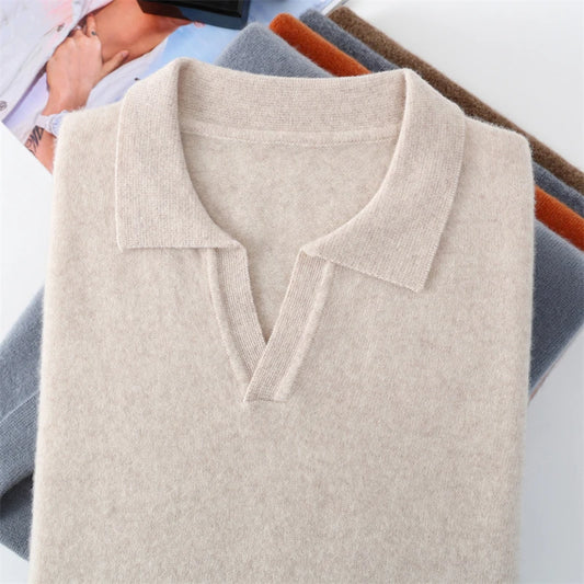 Autumn/Winter Men's 100% Pure Cashmere Pullover Business Casual Solid Knitted Sweater Loose Collar Tops Thick Warm Base Jumper