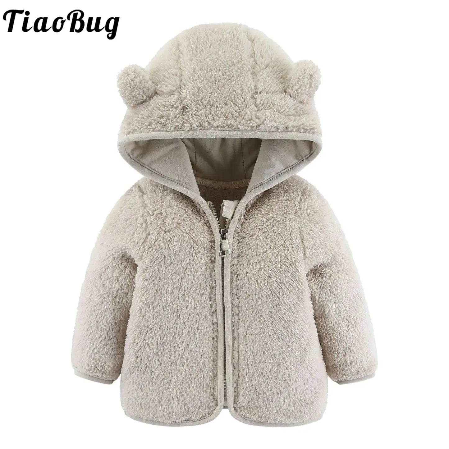 Chaqueta con capucha de lana para bebés recién nacidos, abrigo con orejas de oso y cremallera de manga larga, traje de nieve bonito, ropa de abrigo térmica para niños pequeños