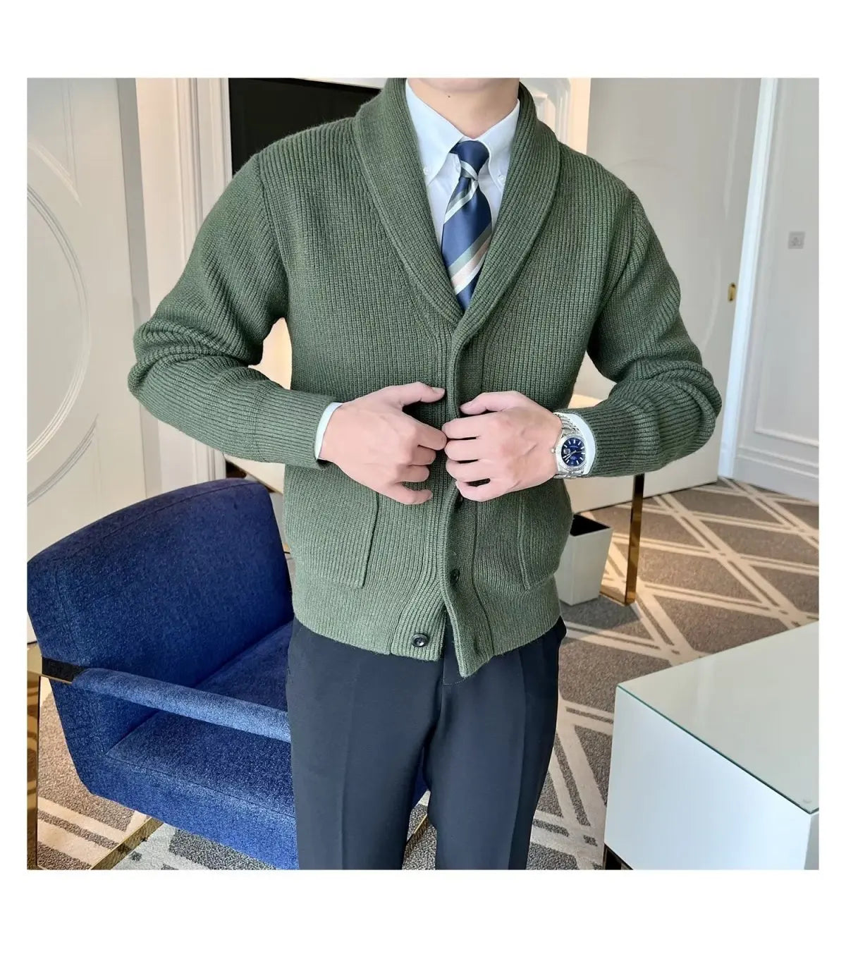 Men's Clothing Cardigan Jacket V Neck Coat Knit Sweater Male Plaid Elegant Casual Long Sleeve 100% Korean 2024 Autumn Classic