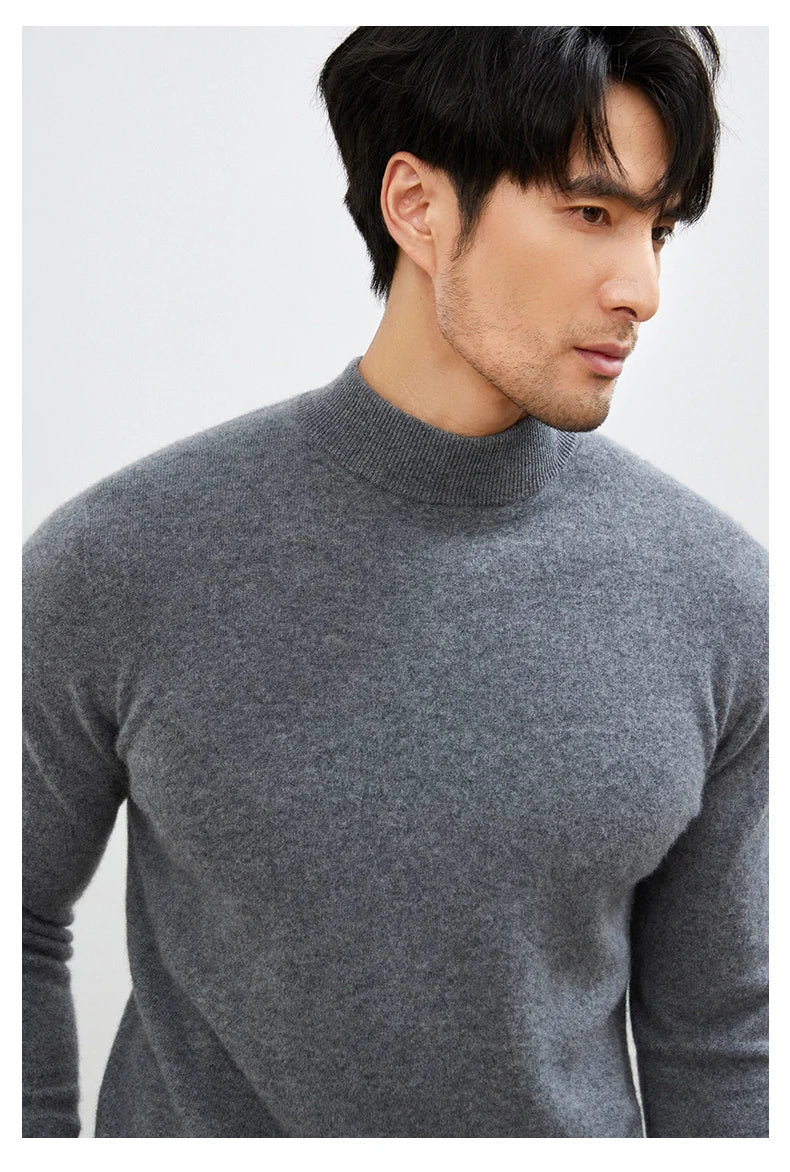 100% Pure Cashmere Men's Sweater Half High Neck Pullover Youth Business Casual Long Sleeve Jumper Spring/Autumn High-End Jacket