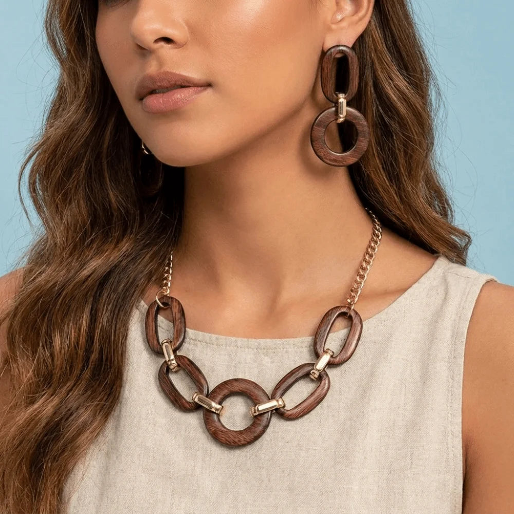 Geometric Acrylic Jewelry Set Round Design Exaggerated Choker Earrings Set Oval Link Lightweight Necklace Set Party Wear