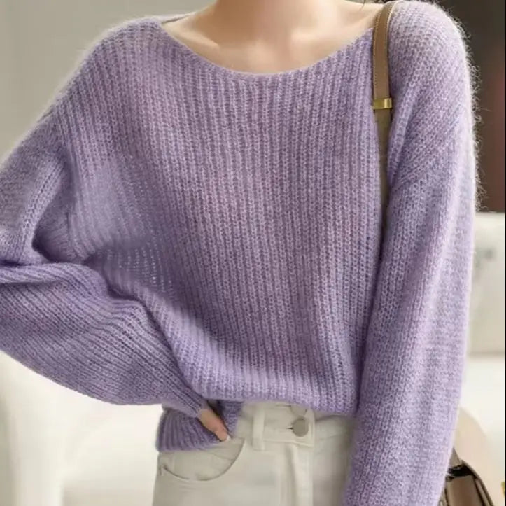 Elegant See-through Women Sweater Pullover Loose Jumper Autumn Winter Soft Warm Women Knitwear Sweater Basic Solid Cashmere Tops