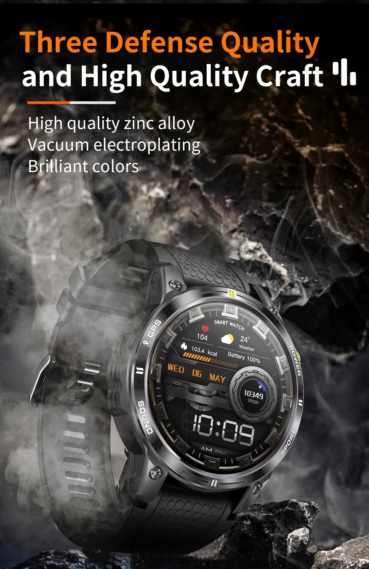 1.5" AMOLED HD Screen Bluetooth Call GPS Smart Watch Men Military Sports Fitness Tracker Smartwatch for Android IOS 400mAh 2024