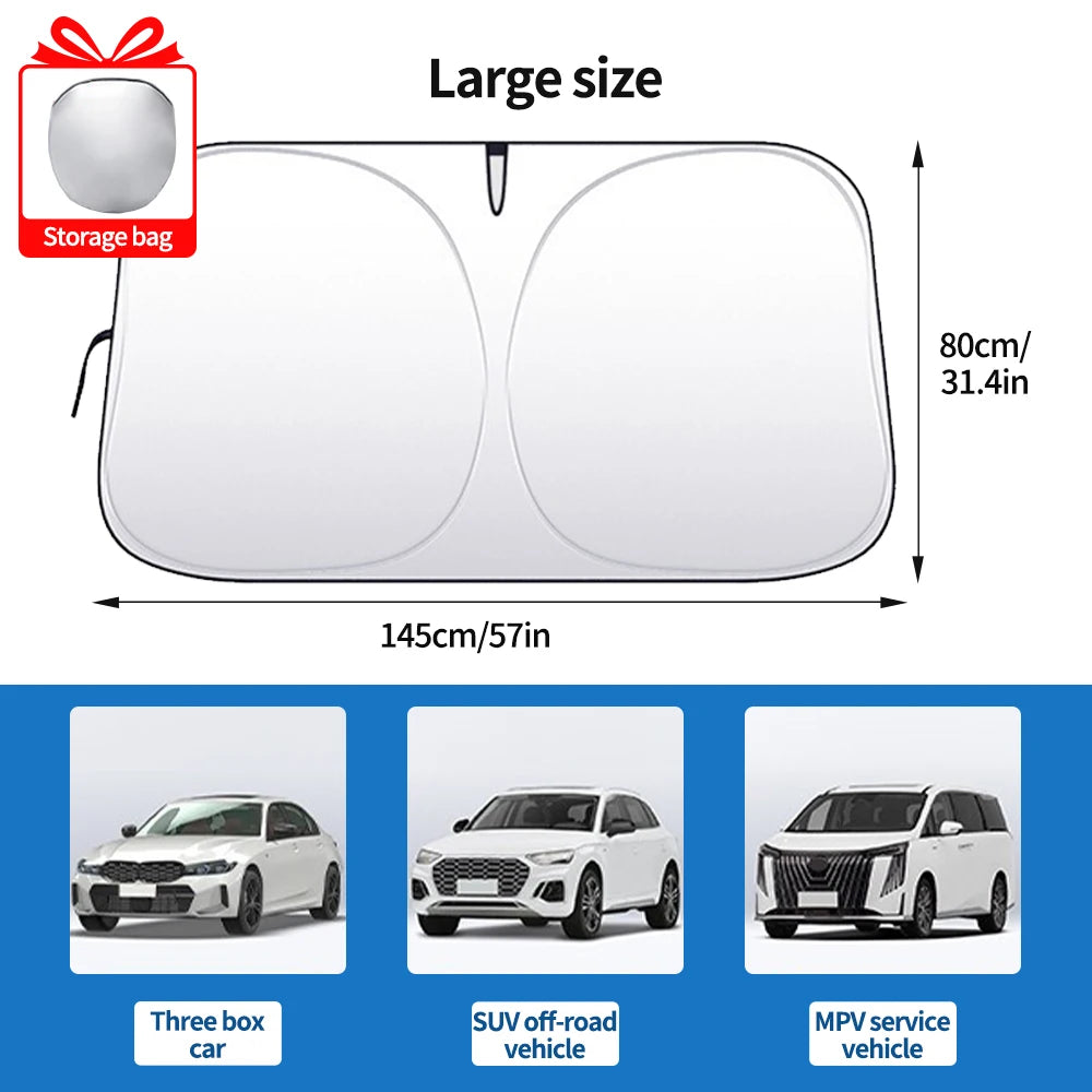 Car Sunshade Umbrella for Windshield, Foldable Parasol with 360° Rotating Handle, UV Protection Sun Shade for Summer