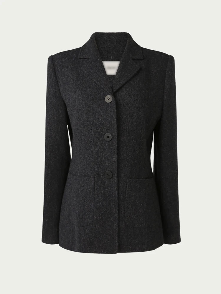50 Wool Women Notched Collar Blazer Jacket Coat Fall Winter Thick Warm Overcoat Pocket Fashion Slim Waist Buttons Coat 2024 New