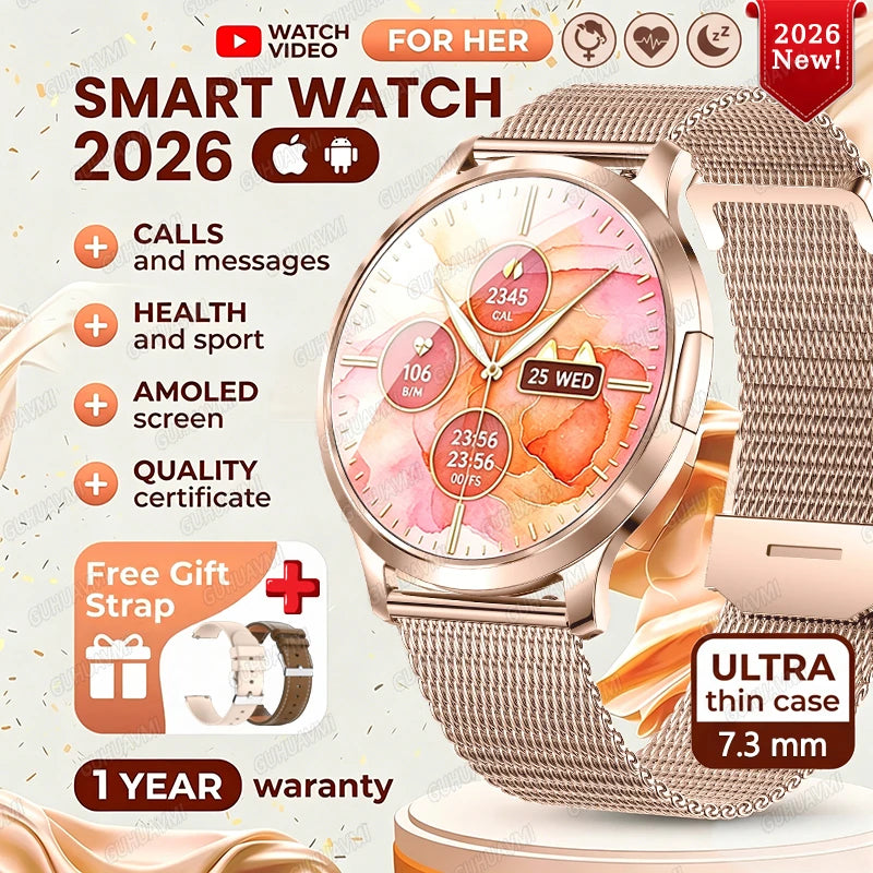 202 6New Smart Watch For Women 466*466 AMOLED Display Voice Call Sport Fitness Health Watches DIY Custom Dial Smartwatch Ladies