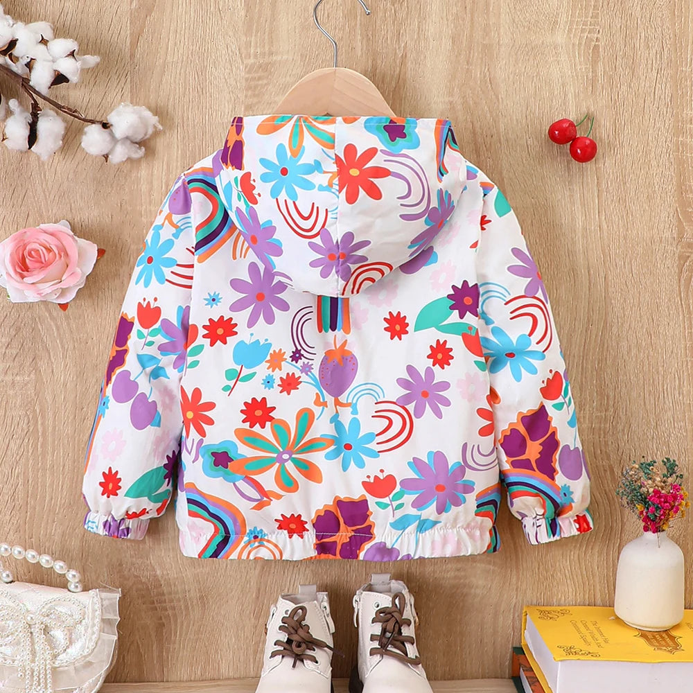 2025 Toddler Girls Heart Graphic Hooded Jacket Zipper Casual Coat Outerwear Cloting Top Kids Clothes Girls For 2 3 4 5 7 Years