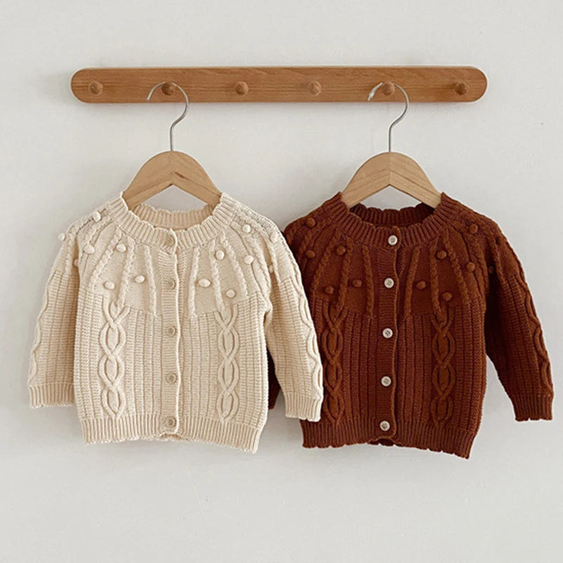 Korean Style Autumn Spring Infant Baby Girl Knitting Cardigan Coat Long Sleeved Solid Color Newborn Baby Girls Cardigan Sweater