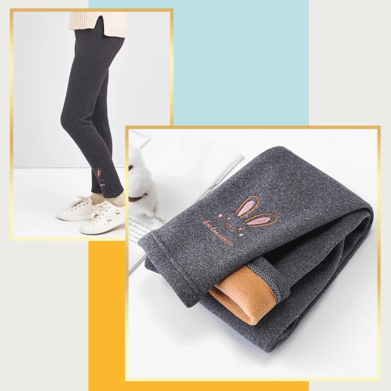 Kids Girl's Leggings Autumn Winter Thick Warm Children Bottom Pants Cute Cartoon Rabbit Elastic Waist Trousers For Girls 2-8Yrs