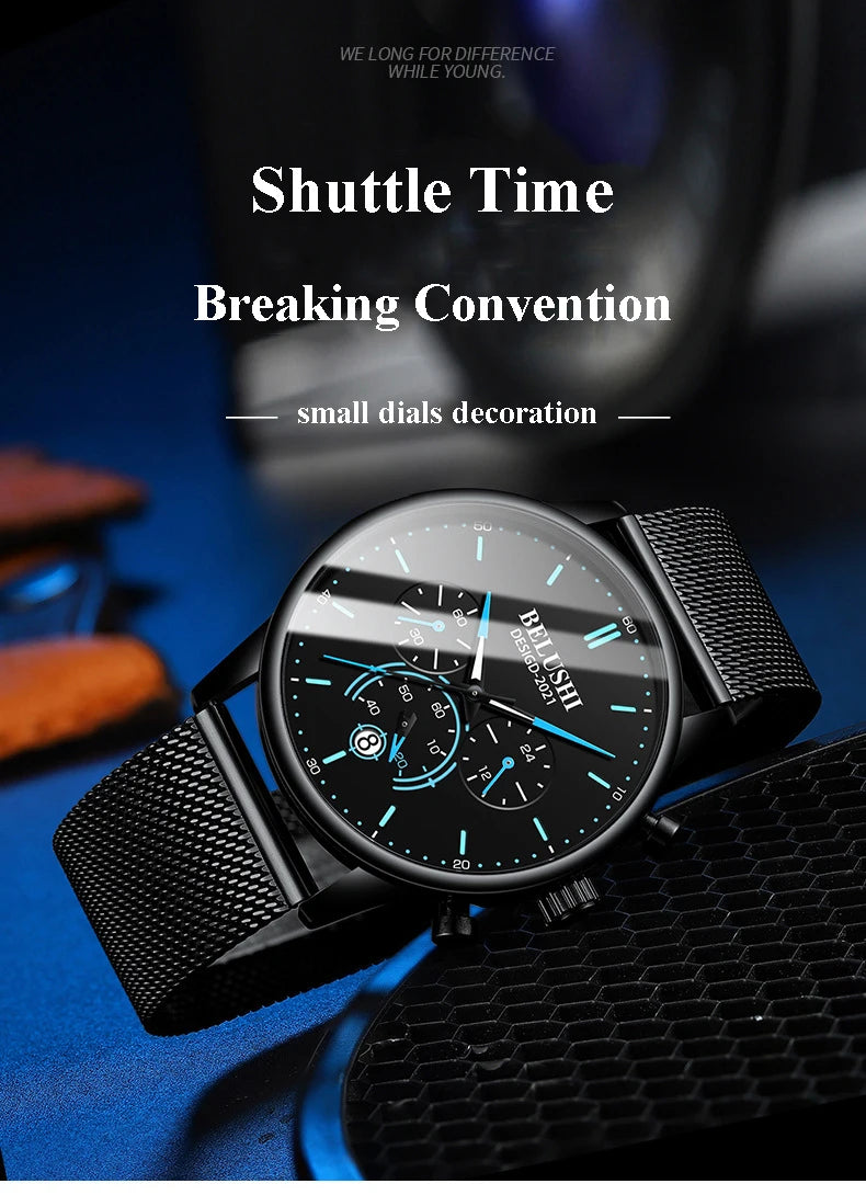 Simple Casual Ultra Thin Quartz Mens Watches Top Brand Luxury Man Wristwatch Black Steel Mesh Waterproof Male Clock