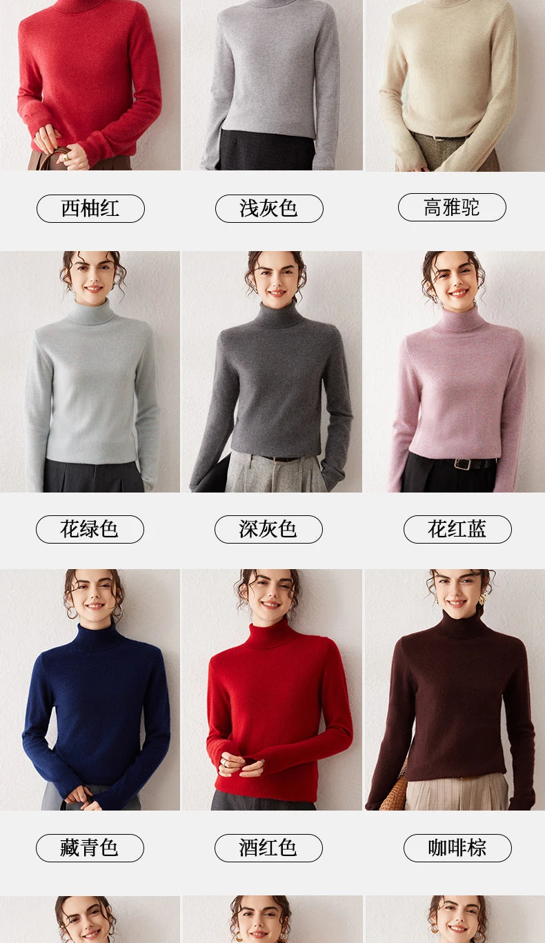 Ladies Sweater Cashmere Sweater Women Wool Turtleneck Knitwears 100% Cashmere Tops Long Sleeve Pullovers Jumpers Female Clothing
