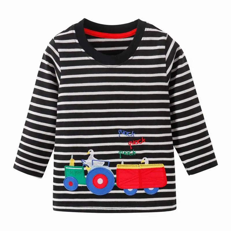 Little maven Boys Long Sleeve T-shirts Cotton Vehicle Excavator Dinosaur Pattern Baby Boys Tops Tees Shirts Tractor Kids Clothes