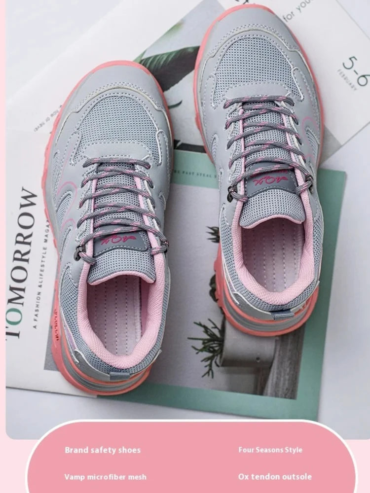Women's Safety Shoes Anti Smash Puncture Proof Work Shoe Indestructible Steel Toe Breathable Running Shoes Lace Up Women Shoes