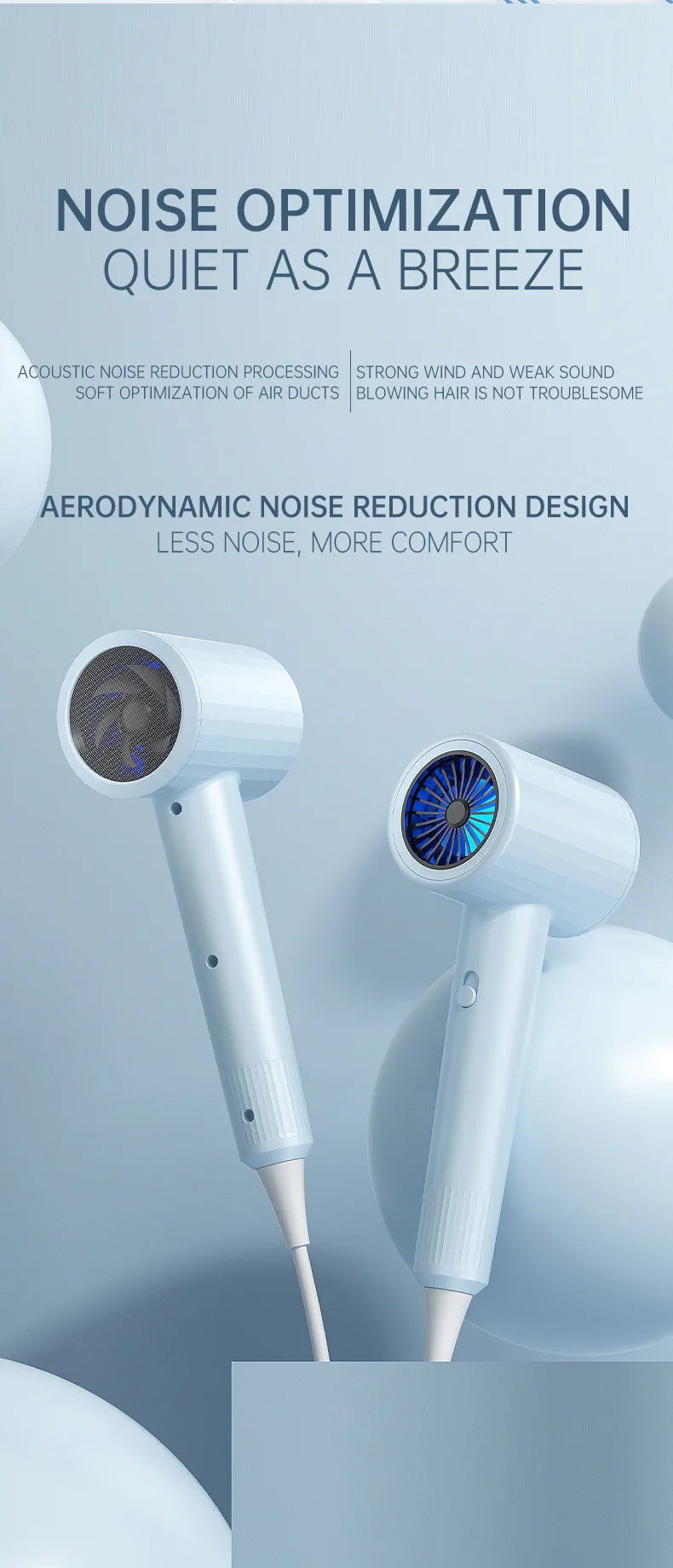 Hair Dryer, High-Speed Electric Turbine Airflow, Low Noise, Constant Temperature And Quick Drying Wind Speed 62m/s1800WQuick Dry