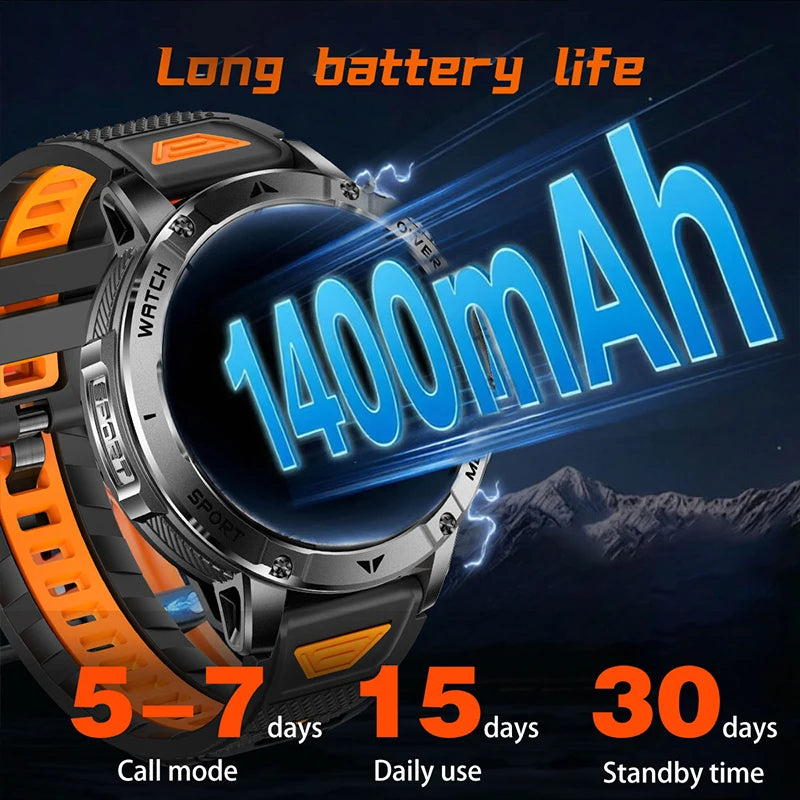 Smart Watch 1400mAh Battery 1.7'' IPS Screen 120+ Sports SOS Strobe Alarm IPX8 Waterproof LED Light BT Call Men Women Xmas Gift
