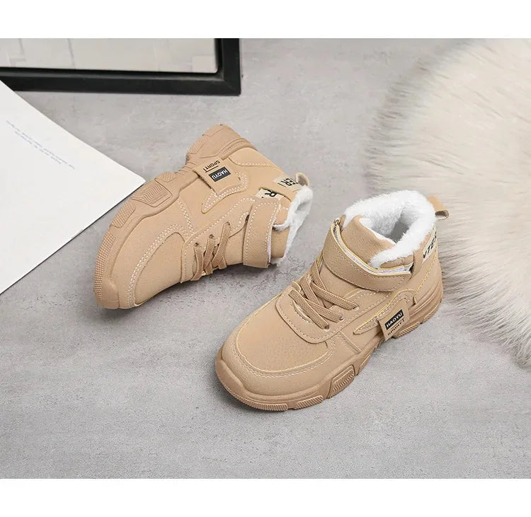 2025 Winter New Children's Boots Boys Plus Cashmere Thicken Warm Snow Boots Girls Fashion Non-slip Outdoor Boots Student Shoes