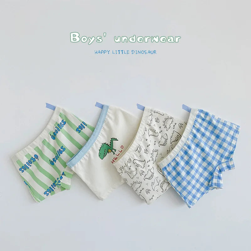 Children's Underwear Kids Panties Boys Cotton Briefs Cartoon Bear Dinosaur Pattern 4pcs/pack Soft Four Seasons Boxers