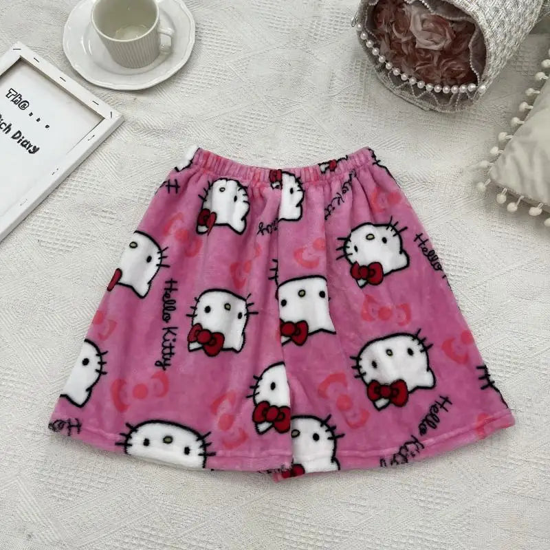 Miniso Hello Kitty Summer Athletic Shorts Pants Kawaii Y2K Flannel Ladies Winter Pajama Pants Girl Gift Women Home Pant