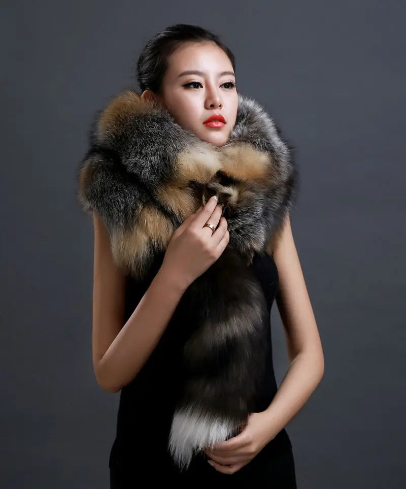 Winter Warm Large Real Fox Fur Collar Natural Fur Coat Scarves Luxury Women Men Jackets Hood Shawl Decor Female Neck Scarf Wraps