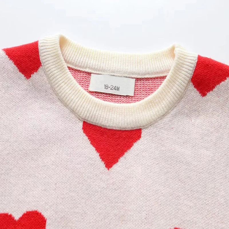 Bebé Niño Bebé Niña Manga Larga Estampado De Corazón Jerséis De Punto Tops Otoño Invierno Traje Ropa Casual