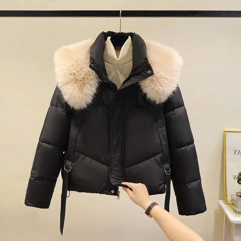 Winter Cotton Jacket for Women 2025 New Style Big Fur Collar Short Cotton Jacket